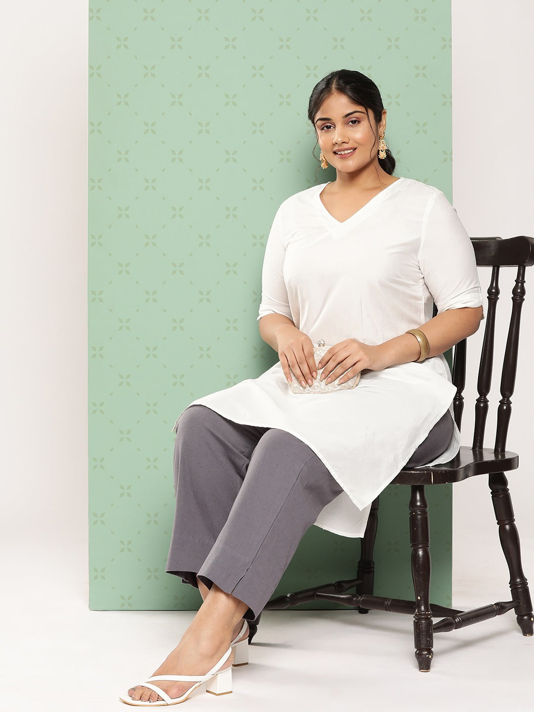 Yufta Women Plus Size Grey Cotton Ethnic Trousers | Grocsy