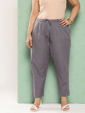 Yufta Women Plus Size Grey Cotton Ethnic Trousers | Grocsy