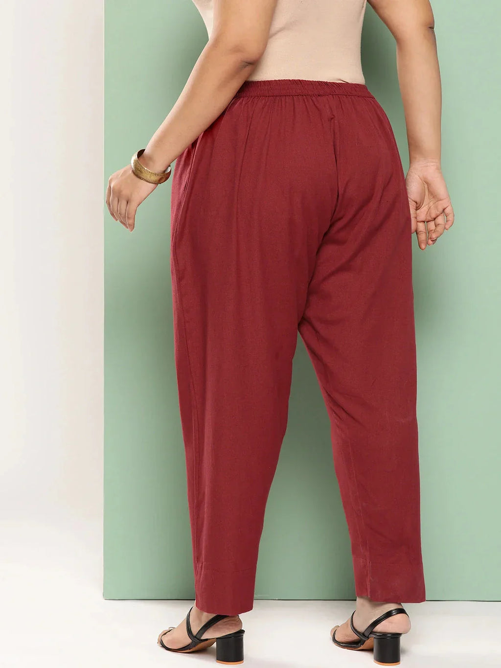 Yufta Women Plus Size Maroon Cotton Ethnic Trousers | Grocsy