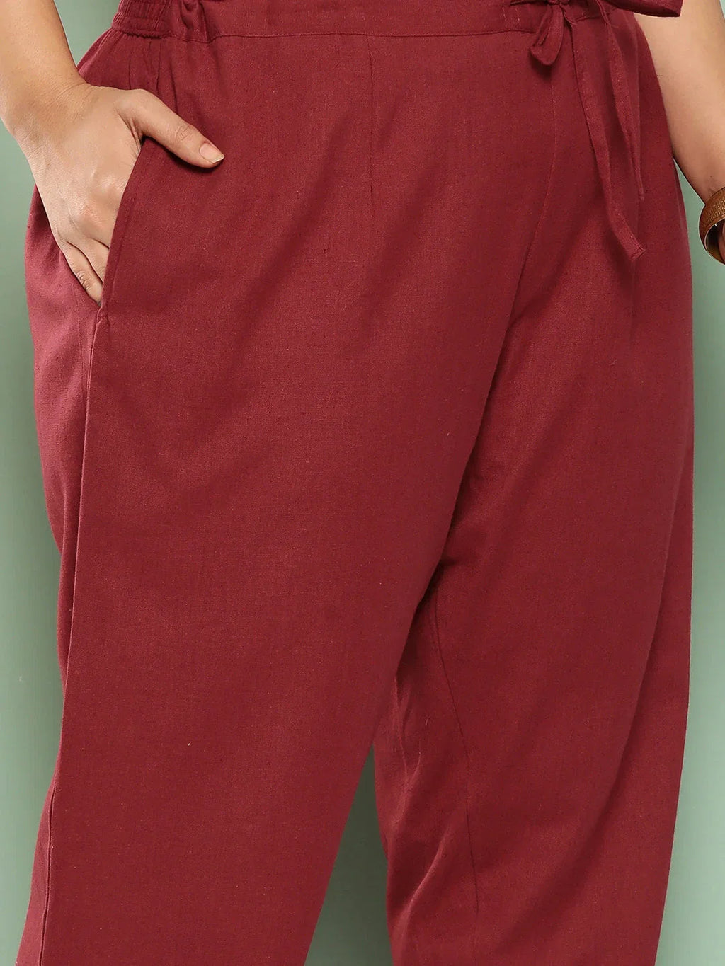 Yufta Women Plus Size Maroon Cotton Ethnic Trousers | Grocsy