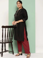 Yufta Women Plus Size Maroon Cotton Ethnic Trousers | Grocsy