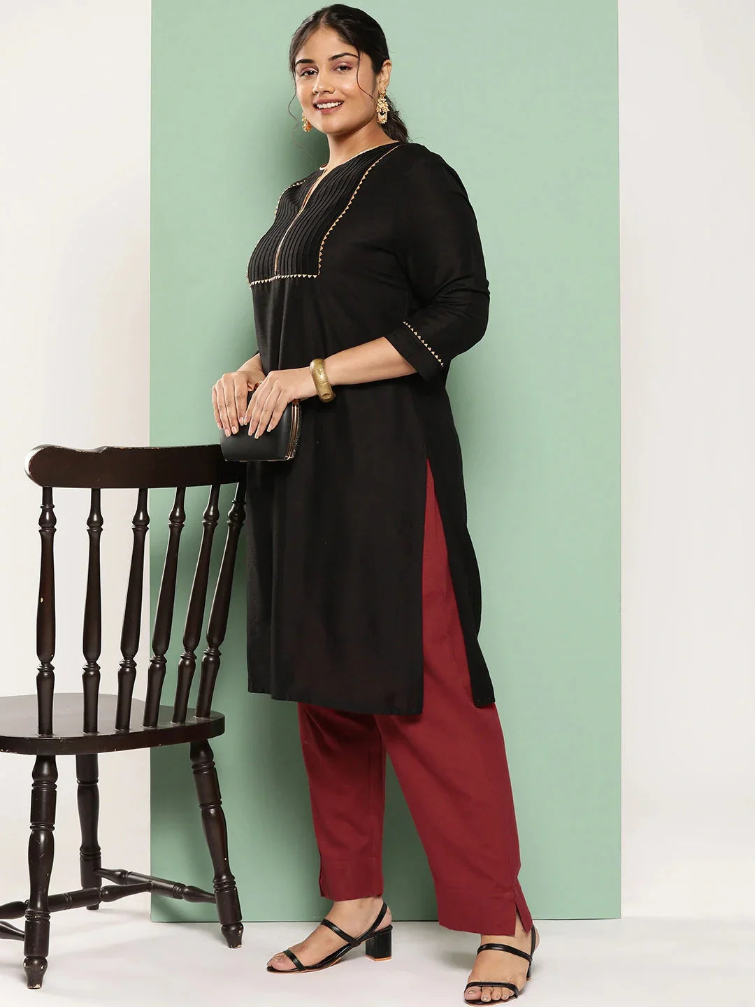 Yufta Women Plus Size Maroon Cotton Ethnic Trousers | Grocsy
