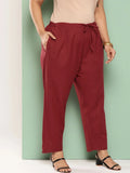 Yufta Women Plus Size Maroon Cotton Ethnic Trousers | Grocsy