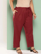 Yufta Women Plus Size Maroon Cotton Ethnic Trousers | Grocsy