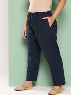 Yufta Women Plus Size Navy Blue Cotton Ethnic Trousers | Grocsy