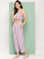 Yufta Women Printed Cotton Top with Trousers with Shrug | Grocsy