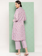 Yufta Women Printed Cotton Top with Trousers with Shrug | Grocsy