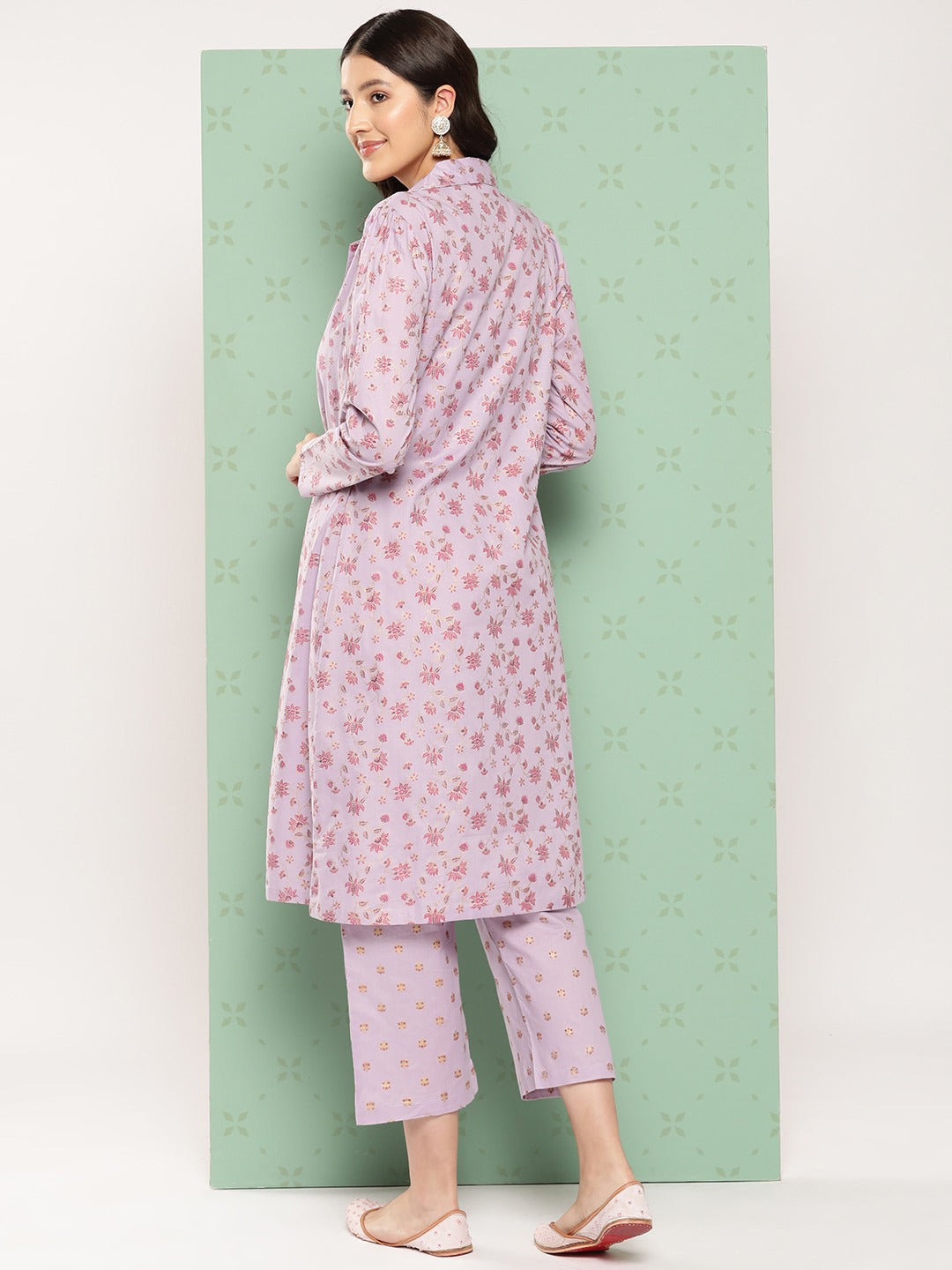 Yufta Women Printed Cotton Top with Trousers with Shrug | Grocsy
