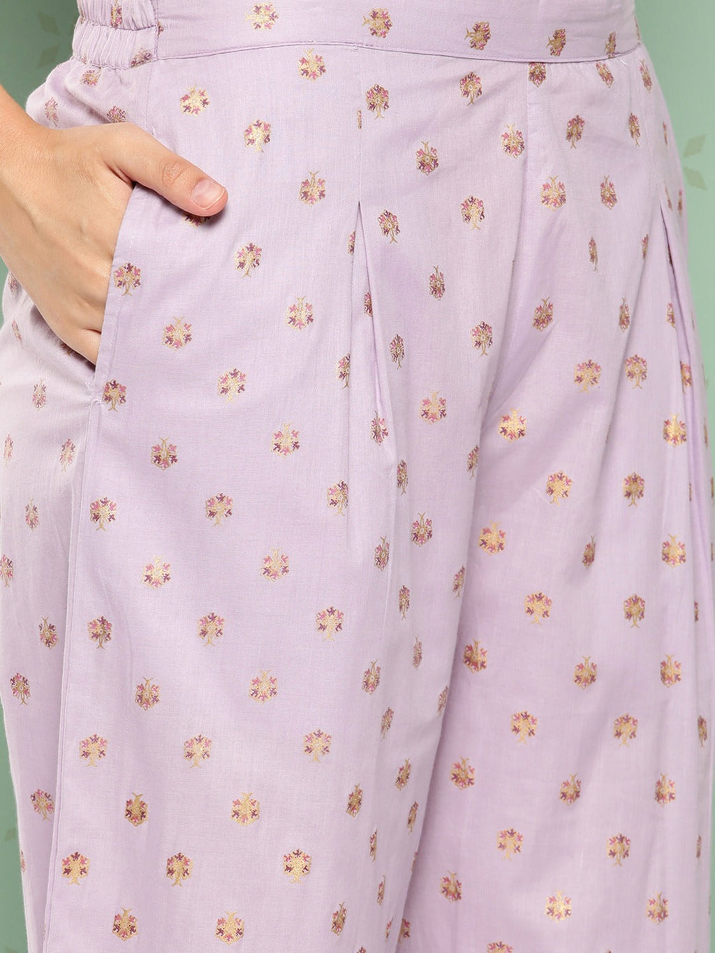 Yufta Women Printed Cotton Top with Trousers with Shrug | Grocsy