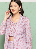 Yufta Women Printed Cotton Top with Trousers with Shrug | Grocsy