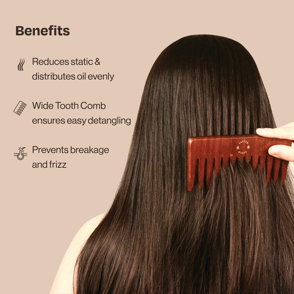 Sacred Grove Wide Tooth & Detangling Teak Wood Comb | Grocsy