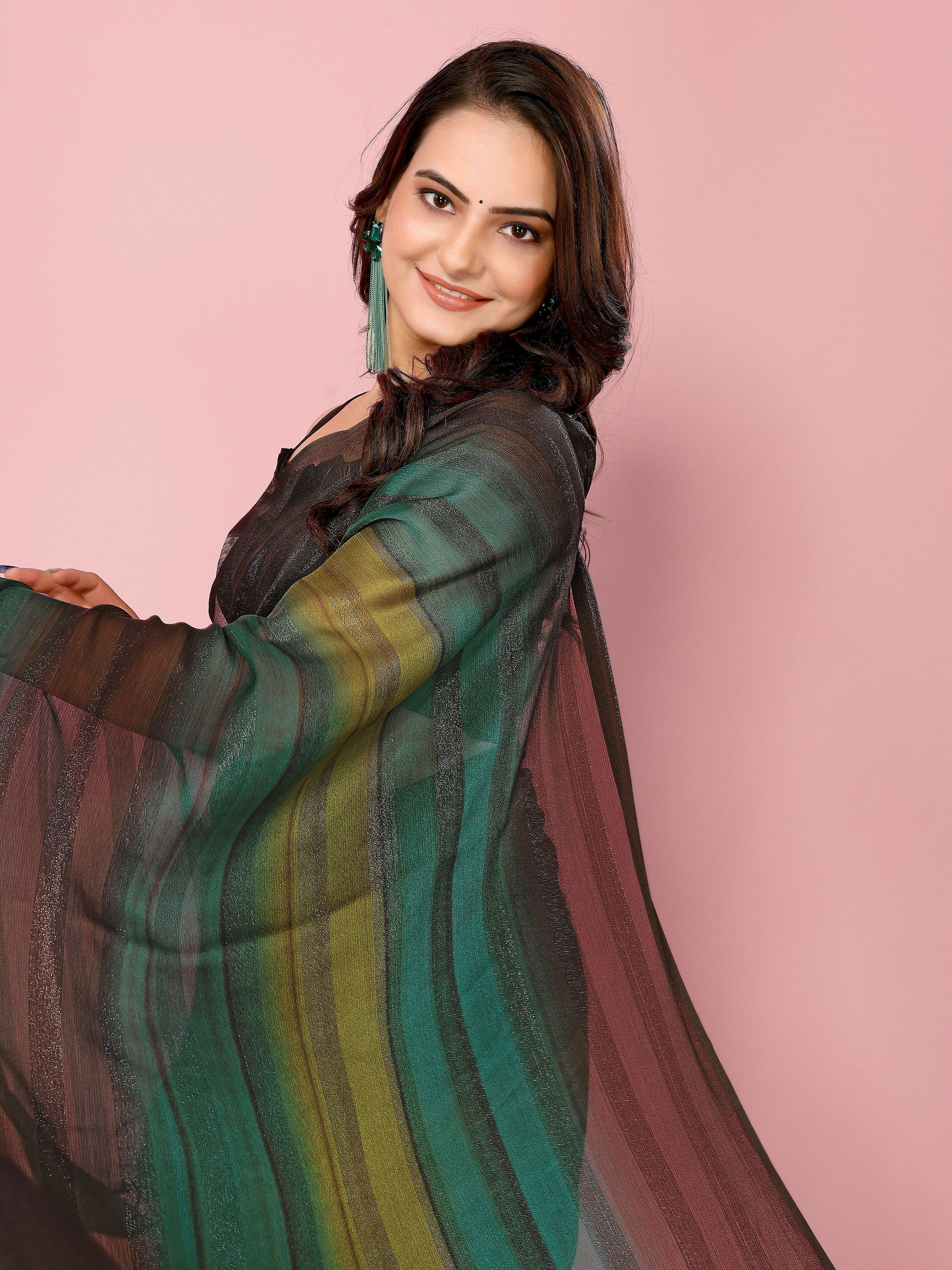 Attractive These Party Wear Ready To Wear Saree - Green | Grocsy