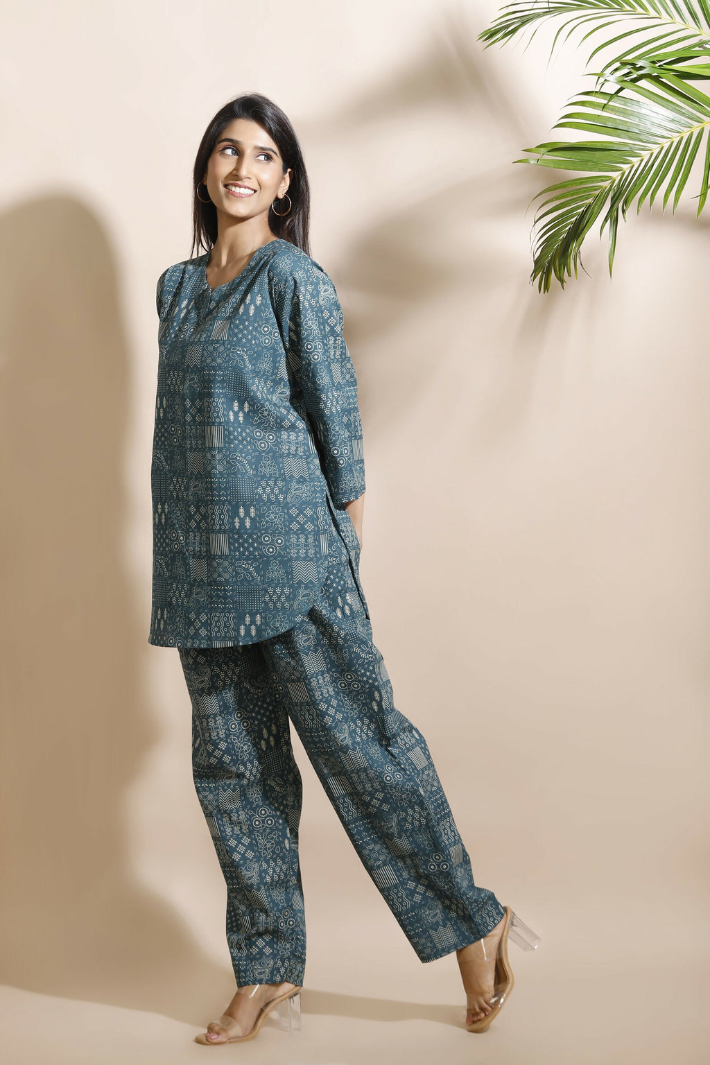Breathables Abstract Green Cotton Kurta & Pant Co-Ord Set | Grocsy