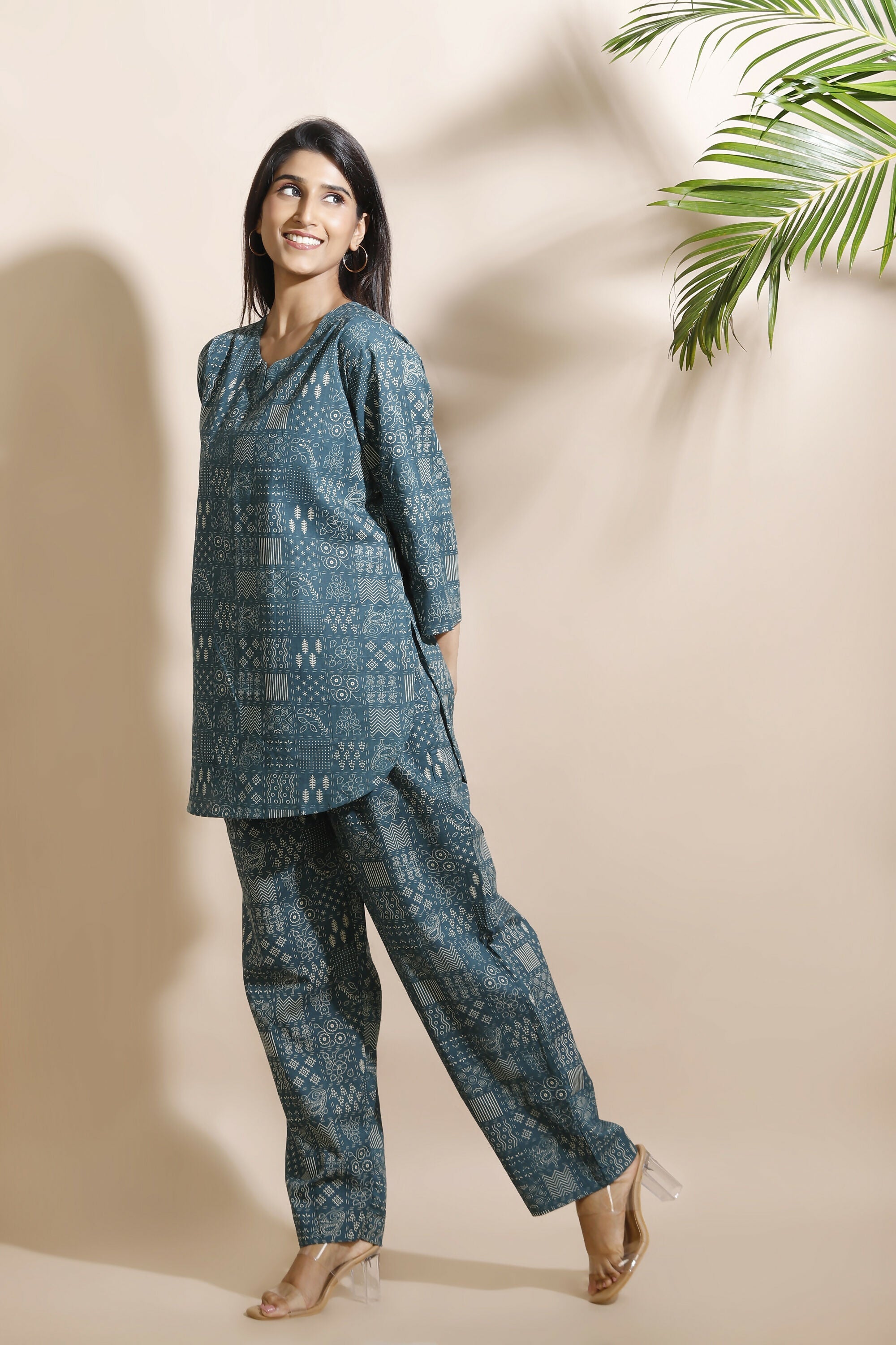 Breathables Abstract Green Cotton Kurta & Pant Co-Ord Set | Grocsy