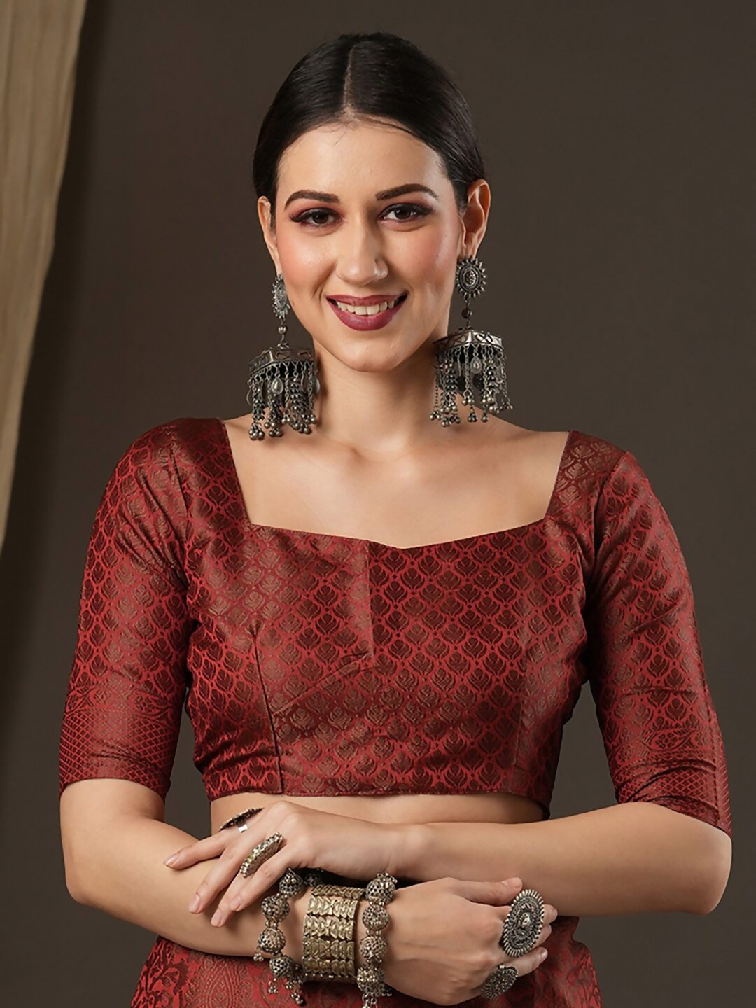 Saree Mall Maroon Woven Design Zari Silk Blend Banarasi Sarees | Grocsy