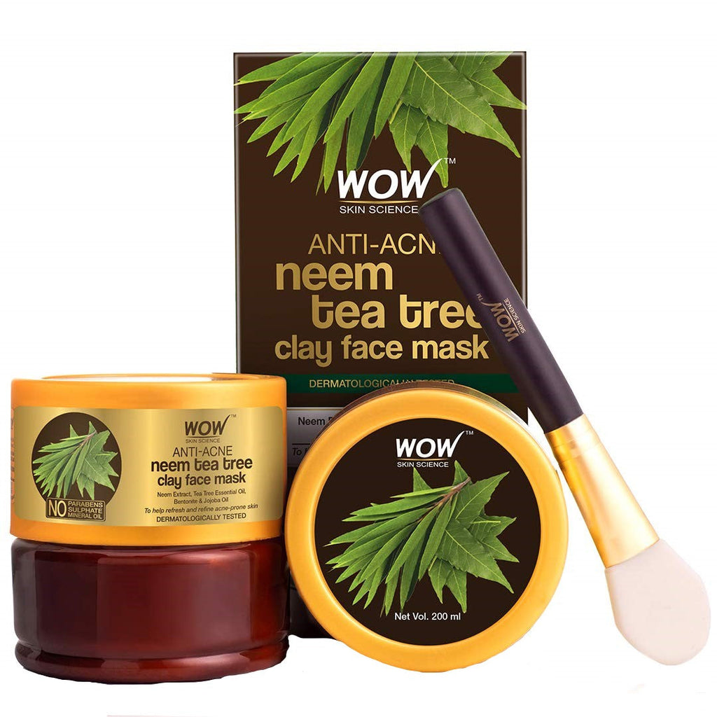 Wow Skin Science Anti-Acne Neem & Tea Tree Clay Face Mask | Grocsy
