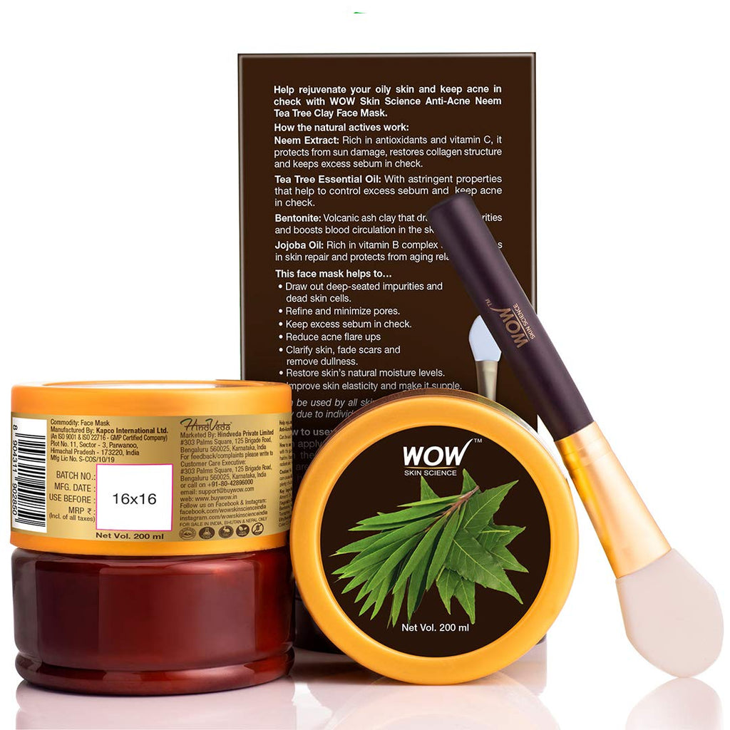 Wow Skin Science Anti-Acne Neem & Tea Tree Clay Face Mask | Grocsy