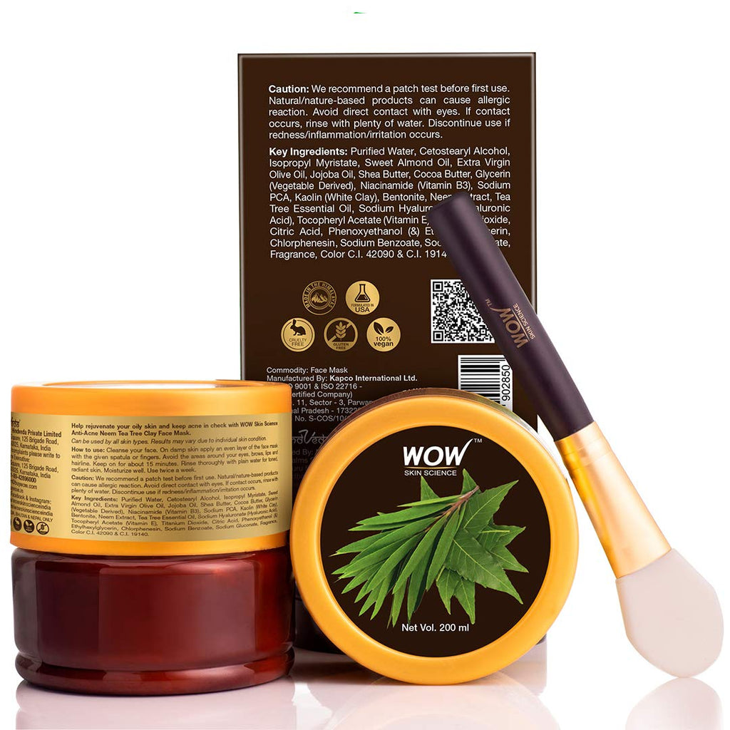 Wow Skin Science Anti-Acne Neem & Tea Tree Clay Face Mask | Grocsy