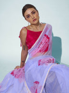 Sky Blue Organza Designer Printed Saree - Shezlin | Grocsy