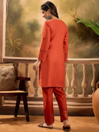 Joban Fashion Embroidery Rust Pure Cotton Cord Set | Grocsy
