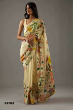 Yellow Bright Moss Designer Digital Printed Party Wear Saree - Be Verly | Grocsy
