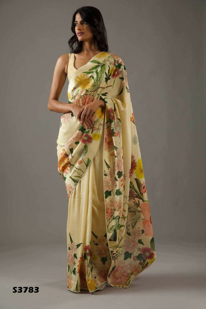 Yellow Bright Moss Designer Digital Printed Party Wear Saree - Be Verly | Grocsy