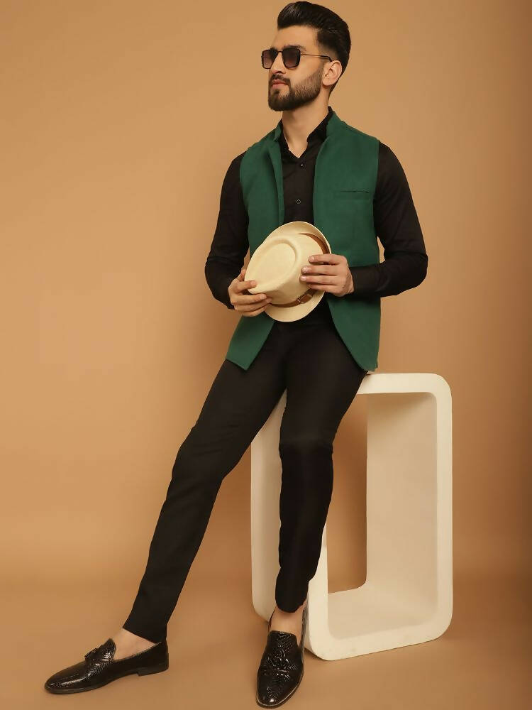 Even Apparels Pure Wool Nehru Jacket - Green | Grocsy