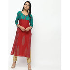 Cheera Red Traight Printed Kurta | Grocsy