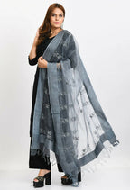 Mominos Fashion Moeza Women's Orgenza All Over Chikan Work Grey Dupatta | Grocsy