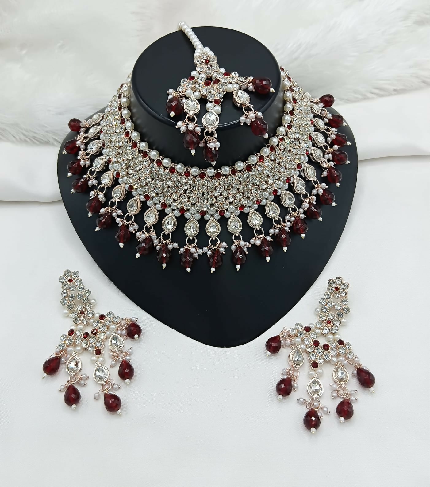 Joban Fashion Women Maroon Stone Work Necklace Set | Grocsy