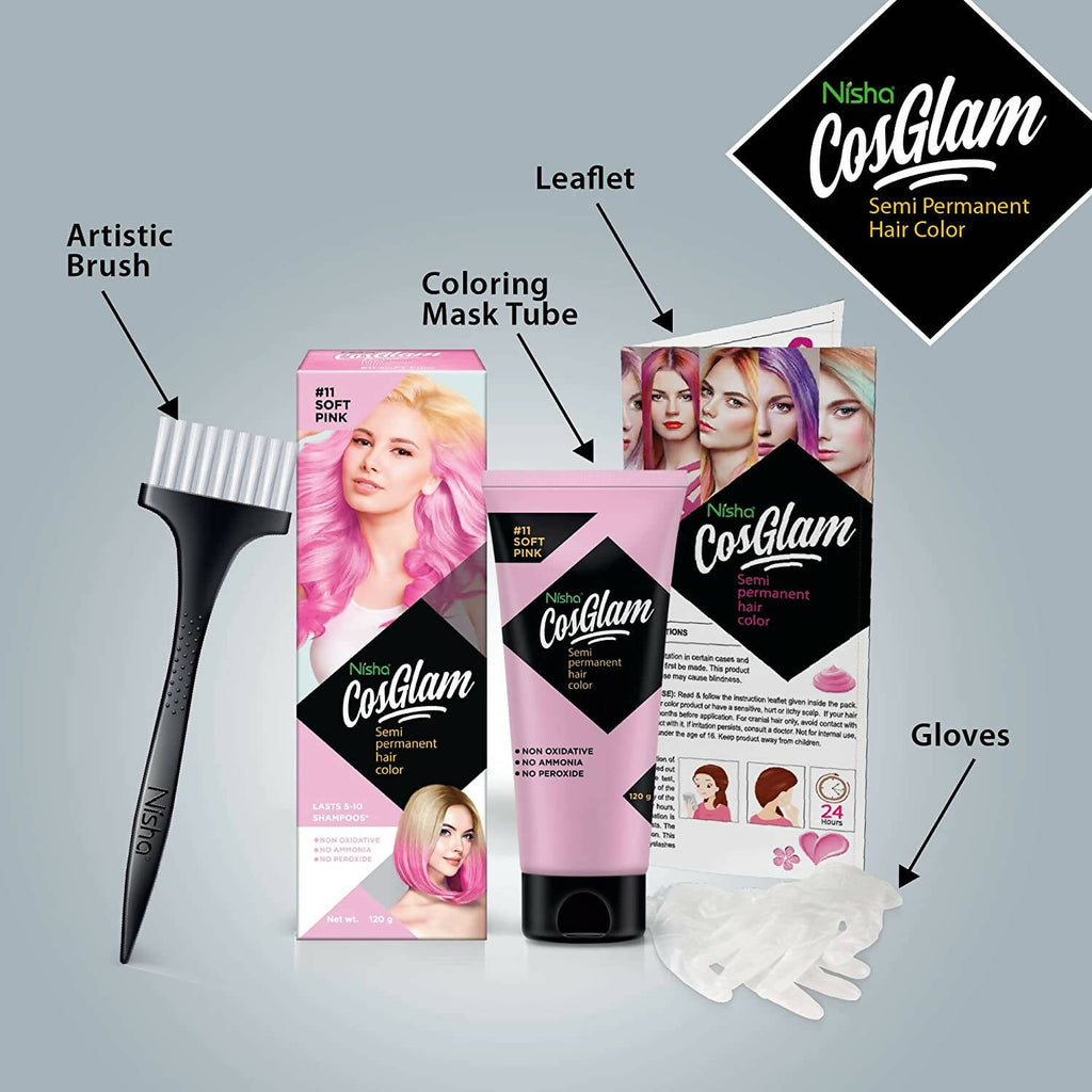 Nisha Cosglam Semi Permanent Hair Color 11 Soft Pink | Grocsy