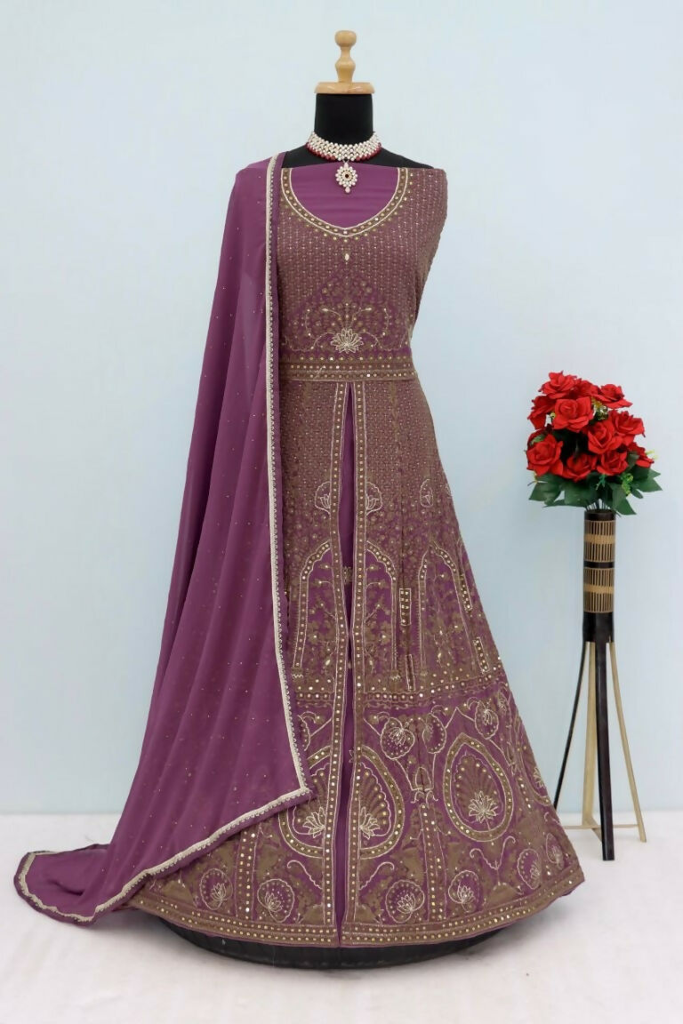 Vastranavya Lite Lavender Georgette Embroidered Sequins Work Anarkali Style A Line Suits | Grocsy
