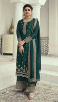 Anaita Teal Green Silk Georgette Stitched Suit with Embroidery Sequins | Grocsy
