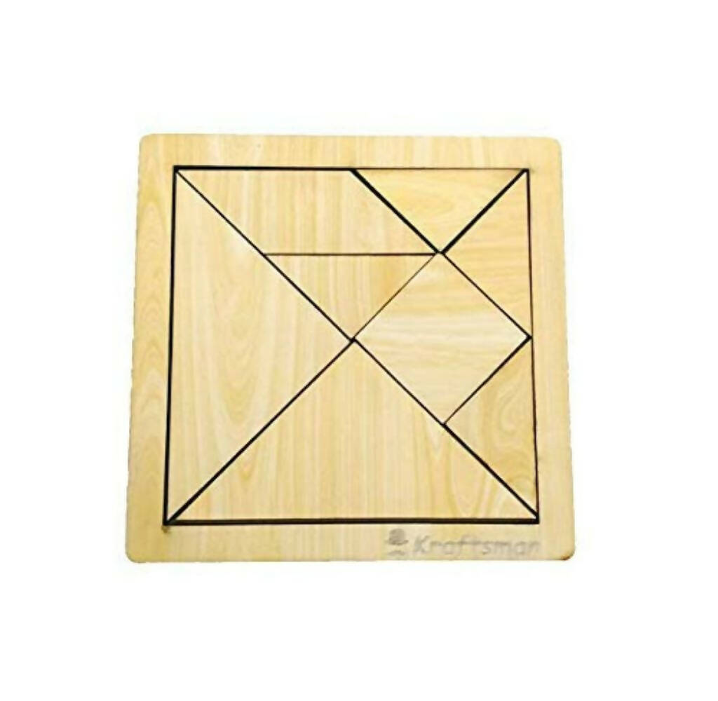 Kraftsman Portable Wooden Tangram Puzzle | 7 Pieces Puzzle Board for Kids and Adults | Travel Pouch Included | Grocsy
