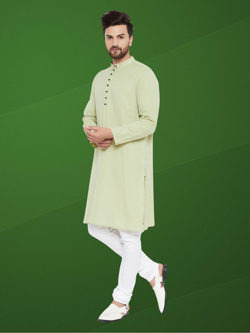 Even Apparels Men's Solid Green Linen Kurta | Grocsy