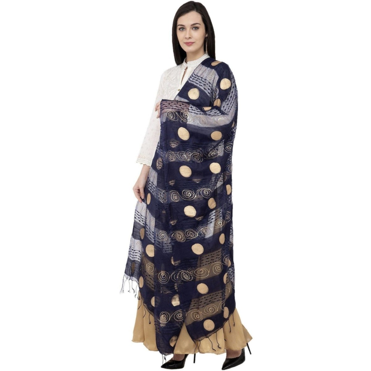 A R Silk Payal Gold Print Fancy Dupatta Color Navy Dupatta or Chunni | Grocsy