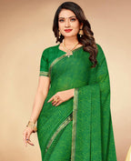 Green Chiffon Leheriya Printed Saree With Unstitched Blouse Piece - Swarna | Grocsy