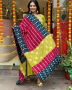 The52 Lemons Women's Gorgeous Embroidered Viscose Chanderi Fabric Straight Kurta Pant with Dupatta Set | Grocsy