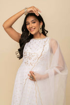FIORRA Women's White Georgette Anarkali Kurta With Dupatta | Grocsy