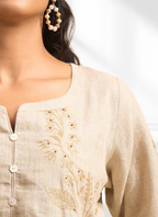 Joban Fashion Beige Linen Embroidered Readymade Cord Set | Grocsy
