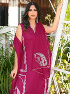 Nikhaar Pink Embroidered Modal Silk Stitched Straight Cut Kurta Culottes Dupatta Readymade Suit | Grocsy