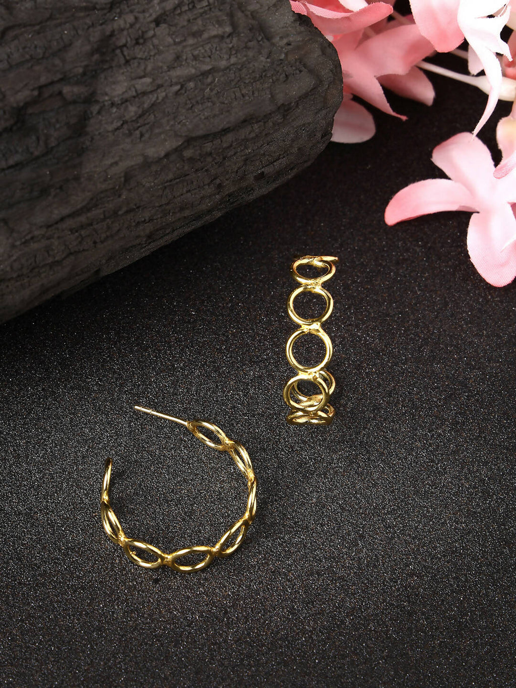 NVR Women Gold-Polished Contemporary Half Hoop Earrings