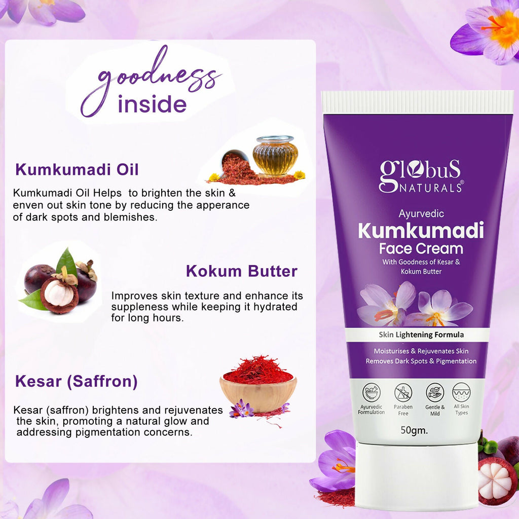 Globus Naturals Ayurvedic Kumkumadi Skin Lightening Face Cream | Grocsy