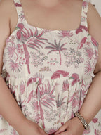 Miravan Womens Plus Size Pink Pure Cotton Leaf Printed Kurti With Palazzo | Grocsy