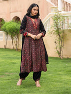 Juniper Women's The Mahautsavam Black Ethnic Motif Printed Muslin Kurta Pant And Dupatta With Thread & Mirror Work | Grocsy