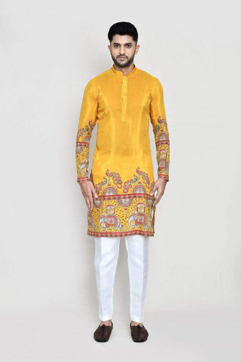 Joban Fashion White Colored Rayon Based With Digital & Sequence Work Fabric Kurta,Straight Fit Pant | Grocsy