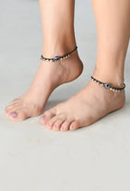 Mominos Fashion Kamal Johar Nazariya Silver/Black Anklets | Grocsy