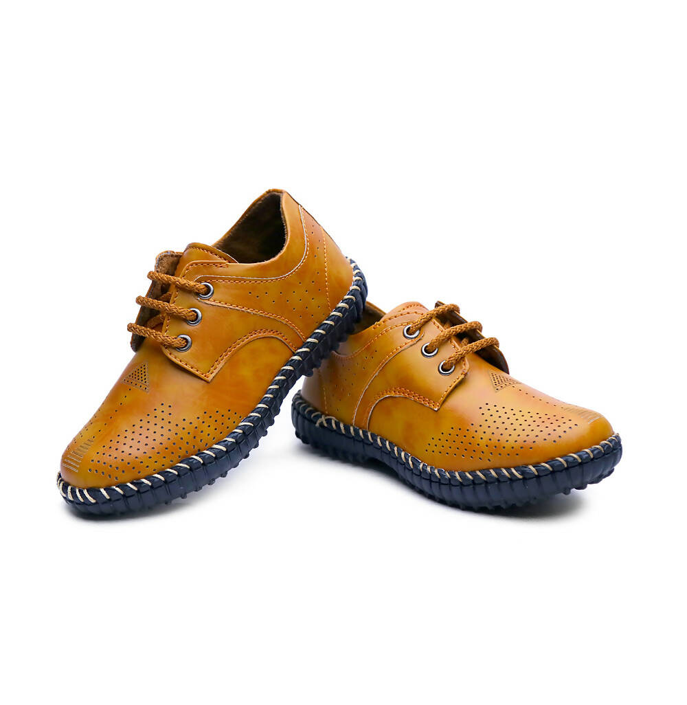 Tiny Bugs Boys Casual Lace Up Shoes - Tan | Grocsy