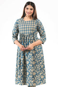 Aramya Blue Soft Cotton Gold foil A-line Kurta for Women | Grocsy