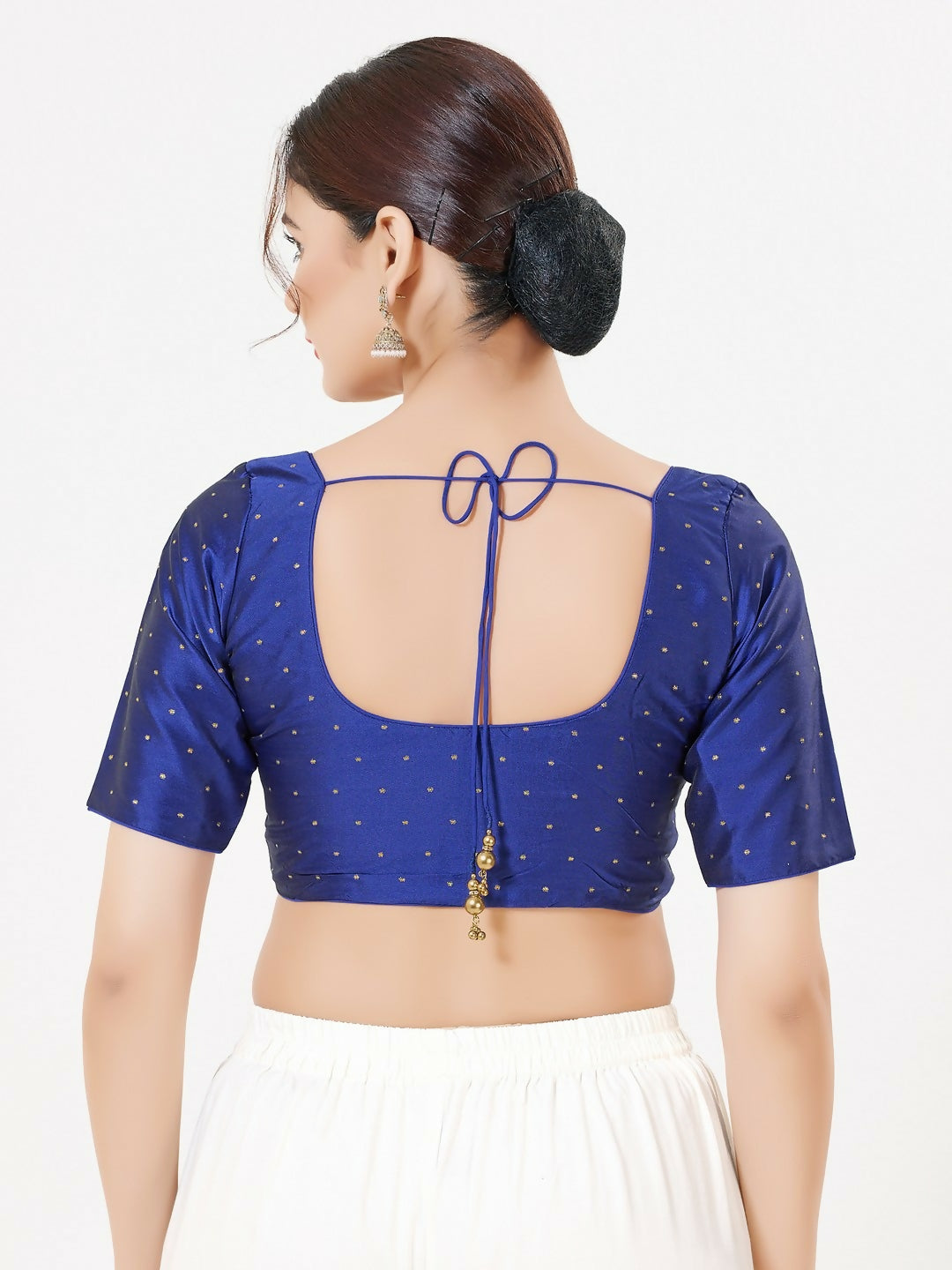 Joban Fashion Royal-Blue Taffeta Silk Elbow Sleeveless Front Open Blouse | Grocsy